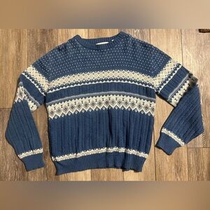 Vintage Rob Winter Blue Acrylic Knit Sweater With a Nordic/Fair Isle Pattern